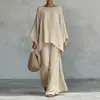 Conjunto de Camisa Simples Solta de Mistura de Linho e Calças de Pernas Largas Feminino Novo Estilo Transfronteiriço Europeu e Americano 2026