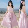Traje de Baño Rosa Primer Amor para Mujer para Vacaciones en Sanya, Bikini Puro y Sexy con Falda Grande, Ropa de Baño Estilo Tailandés