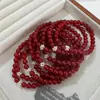 Pulsera de Plata de Ley S925 Ágata Roja Natural Flor Pequeña Bola Trenzada Nueva Elegante Chinoiserie Elegante Joyería de Pulsera Otoño e Invierno