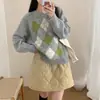 Nuevo suéter de punto suave con jacquard de rombos en bloques de color retro japonés para otoño e invierno para mujer, top de punto de corte holgado