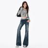 Jeans Bootcut de Cintura Baja para Mujer Estilo Hot Girl 2025 Nuevo Diseño Retro Azul Oscuro Elásticos Aspecto Adelgazante Pantalones Acampanados