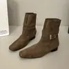 Botas Cortas de Tacón Grueso de Moda Botines para Mujer Estilo Retro Nuevo 2026 Moda Elegante Hebilla de Cinturón Estilo Británico Piel Suave Temperamento