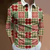 Camisa Polo Casual de Manga Larga para Hombre con Estampado Digital 3D y Cremallera, Muñeco de Nieve y Papá Noel de Navidad 2026