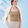 Camisola de seda helada para mujer, prenda exterior de verano con copas de sujetador incorporadas, hermoso diseño de espalda, capa interior integrada, top de yoga estilo americano
