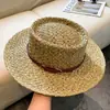 Chapéu de Palha Retrô Francês Trançado Vazado de Topo Plano para Mulheres, Chapéu de Sol para Proteção Solar na Praia de Verão, Chapéu de Sol de Palha