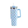 Taza Térmica Tablero de Ajedrez Generación 5D Gran Capacidad Taza Térmica de Acero Inoxidable 40oz Asa para Coche Portavasos de Coche