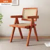 Cadeira de Jantar Vintage Wabi-Sabi em Madeira Maciça e Rattan Estilo Japonês Encosto Cadeira de Designer Chandigarh Cadeira de Escritório com Braço para Casa