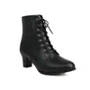 Botines de Tacón Grueso para Mujer, Nuevo Estilo Otoño e Invierno, Versátiles, Simples, Botines de Tacón Alto con Cordones Delanteros, Botas Martin, Botines, Botas para Mujer Tallas Grandes