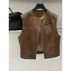 Chaleco sin mangas de gamuza estilo retro para mujer, nueva colección primavera/otoño 2026, cuello redondo, adelgazante, versátil, con cordón, y un aspecto de alta gama