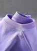 Camiseta de Manga Corta con Cuello Redondo para Mujer Color Sólido de Peso Pesado Manga Corta Camiseta Deportiva de Manga Corta Top Holgado Estampado Morado Taro