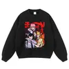 Sudadera con capucha oversized de hombros caídos con estampado de personaje de anime de marca streetwear desgastada