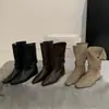 Botines de moda retro de nicho con interior de gamuza que aumentan la altura, de diseño abatible para usar de dos maneras, estilo western cowboy, puntera puntiaguda, botines cortos para mujer