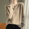 Suéter Cardigan de Cashmere Pequeno com Decote V Novo para Primavera e Outono Top Curto Feminino Casaco de Tricô Outono e Inverno Manga Longa Versátil