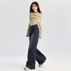 Jeans Anchos Azul Grisáceo para Mujer, Nuevo Estilo Primavera-Verano 2025, Tiro Alto, Corte Holgado, Adelgazantes, Pierna Recta, Pantalones Largos hasta el Suelo para Figuras Pequeñas