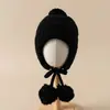 Gorros para Niños, Gorros con Protección para los Oídos, Gorros Tejidos de Lana para Niños y Niñas de Otoño e Invierno, Gorros de Lana, Gorros Calientes para Bebés, Gorros de Color Liso con Bola de Pelo