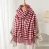 Lenço de Pescoço Longo Quente de Outono e Inverno com Estampa Pied-de-poule para Mulheres Versátil para o Dia a Dia Lenço de Faux Cashmere com Franjas