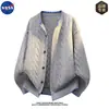 Suéter cárdigan de punto de lujo de alta gama marca NASA para hombre, moda de otoño casual holgado chaqueta superior de lana