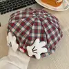 Boina Xadrez de Gatinho Fofo para Mulheres, Boina Doce e Versátil, Chapéu Octogonal Pequeno Pintor que Mostra o Rosto, Estilo K