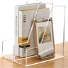 Porta-Revistas de Acrílico Organizador de Mesa para Arquivos Caixa de Armazenamento Cesta Vertical para Documentos Suporte de Mesa para Documentos de Escritório