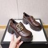 Sapatos de Couro com Solado Grosso para Mulheres para Combinar com Saias, Mocassins de Salto Alto, Nova Moda Primavera 2026 Retro Versátil Aumentadores de Altura Sapatos de Salto Único