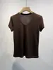 Camiseta Manga Curta Feminina Gola U Slim Fit com Mistura de Lyocell Cor Lisa Simples Versátil para o Verão