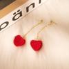 Pendientes de plata con forma de corazón de melocotón, brillantes, rojos, tridimensionales, con diamantes, ligeros, de lujo, de alta gama, estilo Ins, dulces y elegantes.