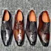 Zapatos de Cuero de Gama Alta para Hombre Piel Genuina Tallada Zapatos de Cuero para Traje Suela de Cuero Patrón de Cocodrilo Retro Zapatos de Cuero Formales de Negocios Zapatos de Boda para Hombre
