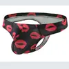 Cueca Popular Masculina Transfronteiriça de Seda de Leite Sexy Lábio Translúcido Tentação Ultra-Fina Tanga Estampada Calça T em Estoque