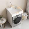 Gabinete de Lavandería para Balcón de Apartamento Pequeño con Máquina Integrada y Lavabo de Encimera, Gabinete de Lavadora de Tambor con Tabla de Lavar, Gabinete de Baño