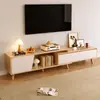 Móvel de TV com pernas de madeira maciça nórdica, combinação de mesa de centro e móvel de TV simples e moderno para apartamentos pequenos, móvel de TV extensível para sala de estar