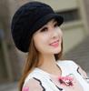Gorra de Pato Tejida Estilo Coreano para Mujer Otoño e Invierno Gorro de Piel de Conejo con Flecha de Lana Gruesa de Doble Capa Cálido con Protección para las Orejas Envío Directo