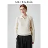 Suéter de lana tejido a cable para mujer, colección otoño 2026 nuevo, color liso, adecuado para el trabajo, top de punto estilo polo