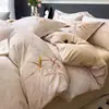 Juego de cuatro piezas de algodón puro cepillado grueso y cálido para otoño e invierno, totalmente de algodón, seguro para bebés, floral, ropa de cama amigable con la piel, funda de edredón, juego de ropa de cama