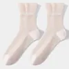 Meias Femininas Ultra-finas de Seda Cristal com Ruffles de Gaze Nuvem Estilo Japonês Meia de Cano Médio 10A Antibacteriana Malha Individual Meia de Cano Médio