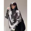 Suéter de punto suave y ceroso con cuello alto vintage y capa dividida para niña, suéter irregular holgado para mujer de otoño e invierno