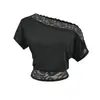 Camiseta corta de encaje sensual con hombros descubiertos y manga corta para mujer, 26 nuevo estilo de verano, top corto de alta gama ajustado con un solo hombro asimétrico