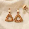 Pendientes Geométricos Huecos de Madera Estilo Retro Europeo y Americano, Nuevos Pendientes Largos Exagerados de Rafia Estilo Festivo Personalizados para Mujer