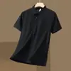 Camisa Polo de Seda Helada de Verano sin Costuras para Hombre, Cuello Campana, Camiseta de Manga Corta Casual de Negocios para Hombre, Camisa de Media Manga