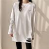 3074 # Camiseta de Manga Comprida para Mulheres Algodão Puro (Tiro real) (100% Algodão com Furos)