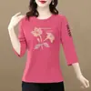 Comércio Exterior Transfronteiriço Desembaraço de Comércio Exterior Camiseta de Marca Grande com Manga Três Quartos Feminina Top Solto Emagrecedor Manga Curta Pequeno Top para Mãe de Meia-Idade
