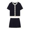 Comercio Exterior al por Mayor Ropa Europea y Americana Moda de Verano Top de Punto de Cuello Redondo de Manga Corta + Conjunto de Falda de Punto D6255429