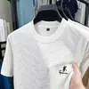 Camiseta Jacquard Masculina de Verão de Alta Qualidade, Manga Curta, Gola Redonda, Simples e Versátil, com Bordado de Pônei, Roupa Masculina