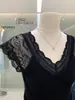 Design de Renda Pura Luxo de Alta Qualidade com Emenda, Tricotado, Manga Curta, Verão 2025, Elegante Decote V, Camisa Feminina, Top