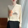 Camiseta de Tricô Lyocell Tencel Manga Longa Transfronteiriça para Mulheres, Gola Redonda, Primavera/Verão, Fina, Caimento Solto, Tamanho Grande, Emagrecedora