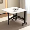 Mesa plegable para uso doméstico, adecuada para apartamentos de alquiler, una mesa de comedor plegable sencilla para espacios pequeños, con ruedas para facilitar el movimiento y un diseño plegable de empujar y tirar