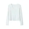 Camiseta Sexy de Encaje Empalmado con Cuello en V y Mangas Largas para Mujer Oufan 2026 Nuevo Estilo Elegante Camiseta Interior Forrada de Polar Top 11083