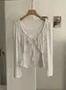 KEKEZOON Camiseta de Manga Larga con Cordón, Lunares, Encaje, Patchwork, Falso Dos Piezas, para Mujer, Principios de Otoño, Dulce, Ajustada, Top 9073