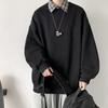 Suéter forrado de lã masculino manga comprida outono e inverno moda masculina camiseta gola redonda solta tamanho grande casal casual estilo hong kong base camisa