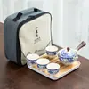 Conjunto de Chá de Viagem Portátil Conjunto Completo Cerâmica Kung Fu Automático Giratório Um Bule Quatro Xícaras Bule com Alça Lateral Infusor de Chá
