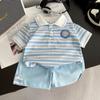 Terno de Verão para Meninos 2025 Nova Roupa Infantil Roupa de Verão Infantil Roupa Infantil para Bebê Camisa Polo Conjunto de Duas Peças